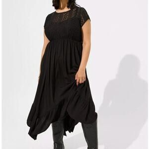 Torrid Midi Rayon Slub Lace Trim Dress Size 00